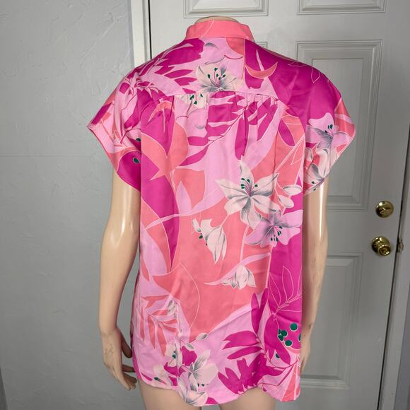 Vintage 70s Malama Women's Shirt Top Large hawaiian Polyester Floral UU6 - Picture 4 of 6